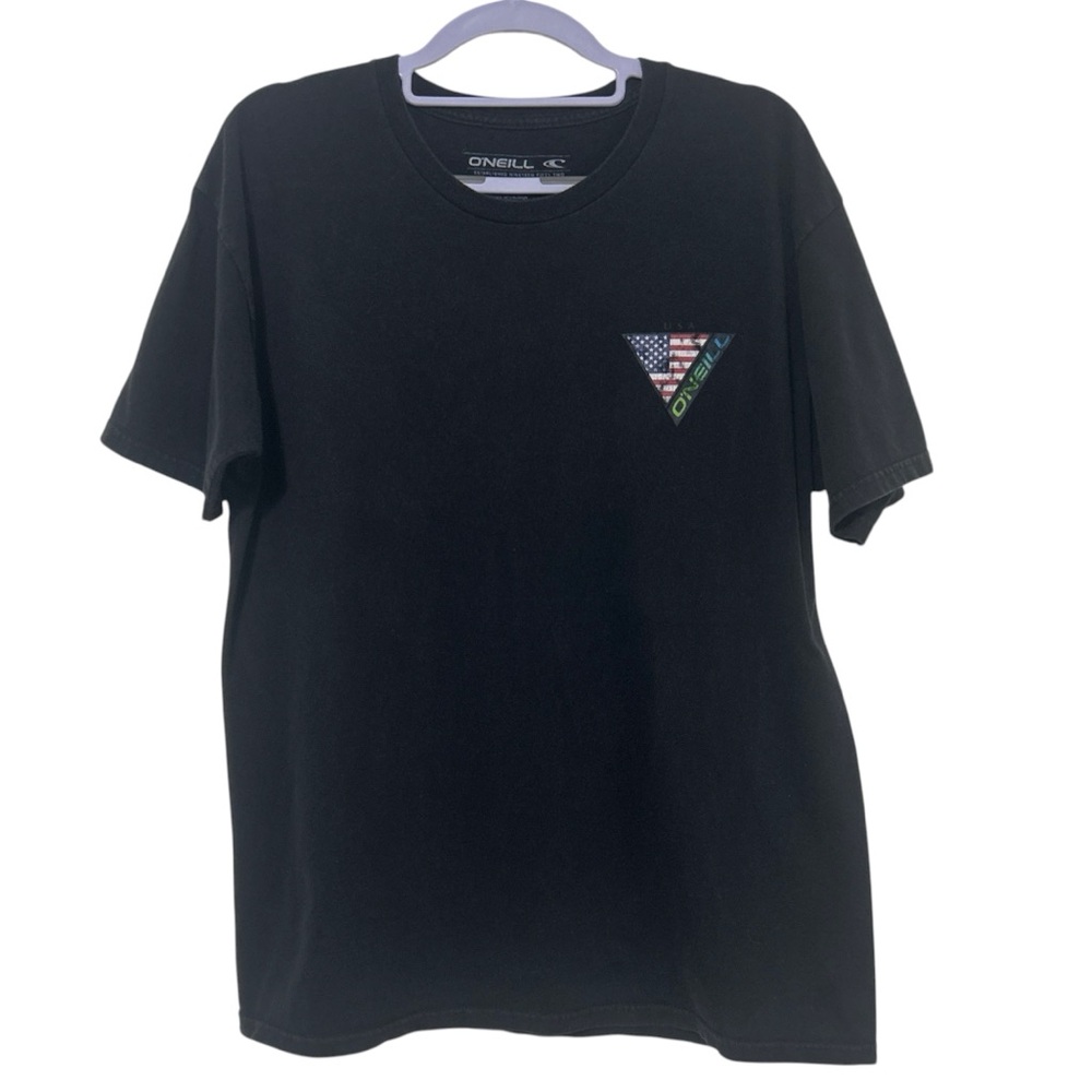 O'Neill Classic Tee Black Graphic T-Shirt Men's L USA Flag Logo
